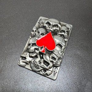 Custom Made DIY Belt Buckle Silver Color Red Skull Ace Head Vintage Style